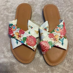 NEW Johnny Was Andra Cross Floral Flat Leather Sandals